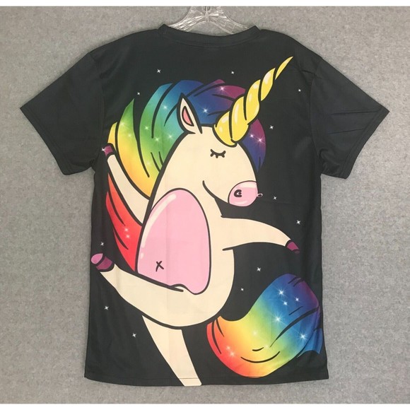 New! Dancing Unicorn Shirt Youth Girls Large Black Multicolor All Over Print Tee - Picture 2 of 6
